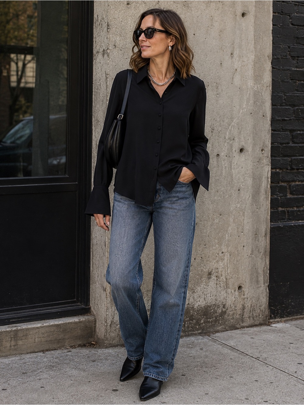Classic Black Button-Down Blouse - Women